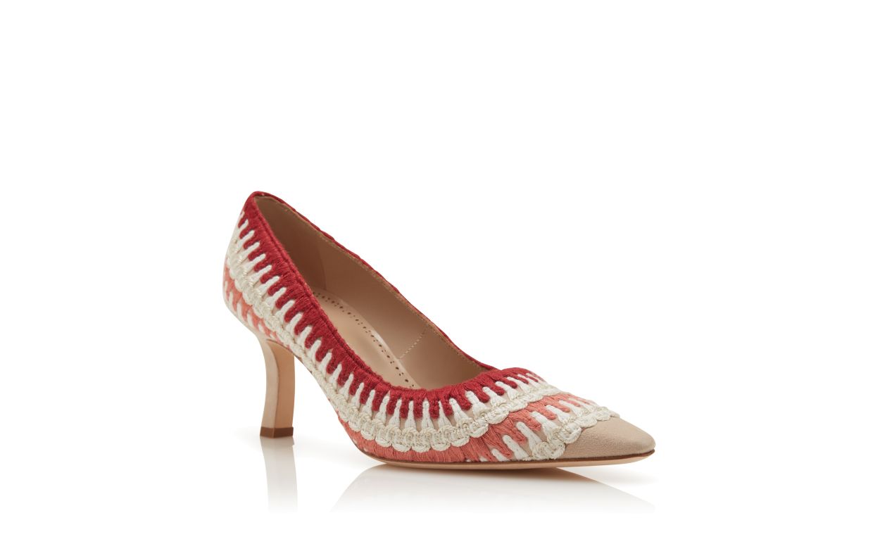 Helle Beige Wildleder-Pumps mit Strickdetail