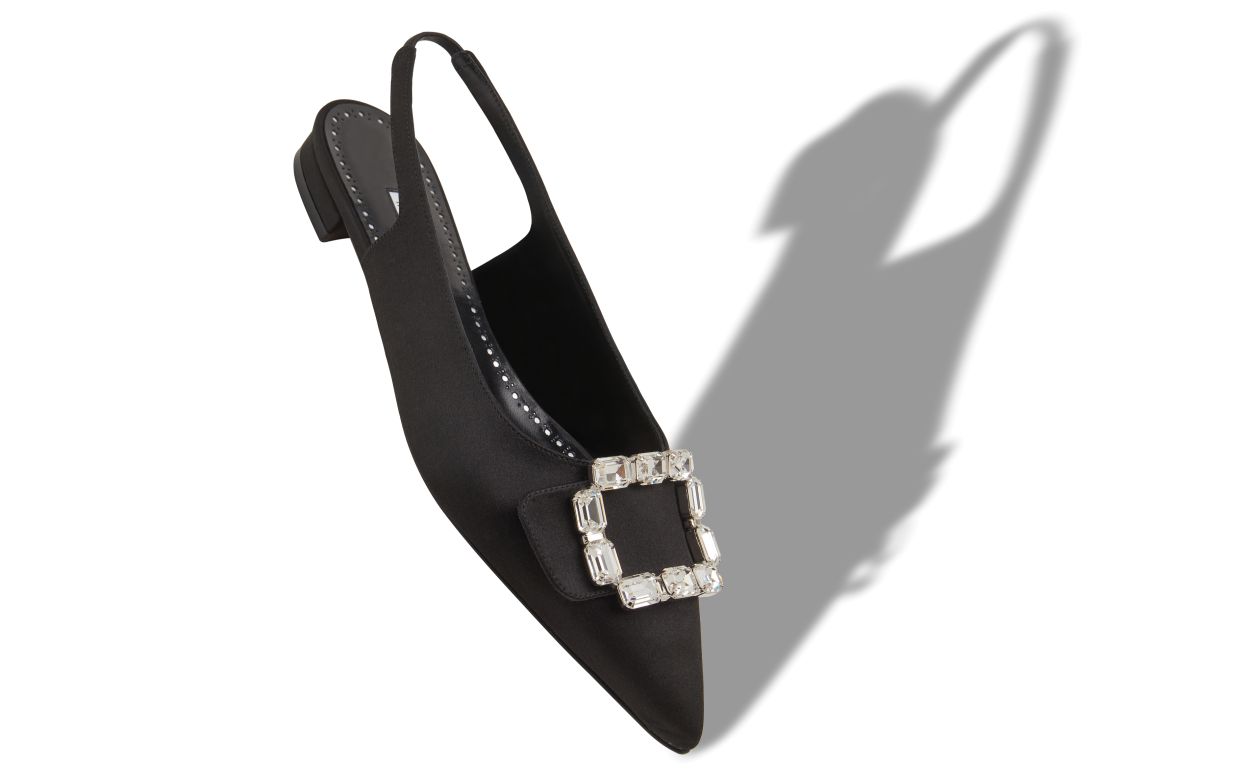 Schwarze Satin-Kristall-Schnürschuhe mit Buckel