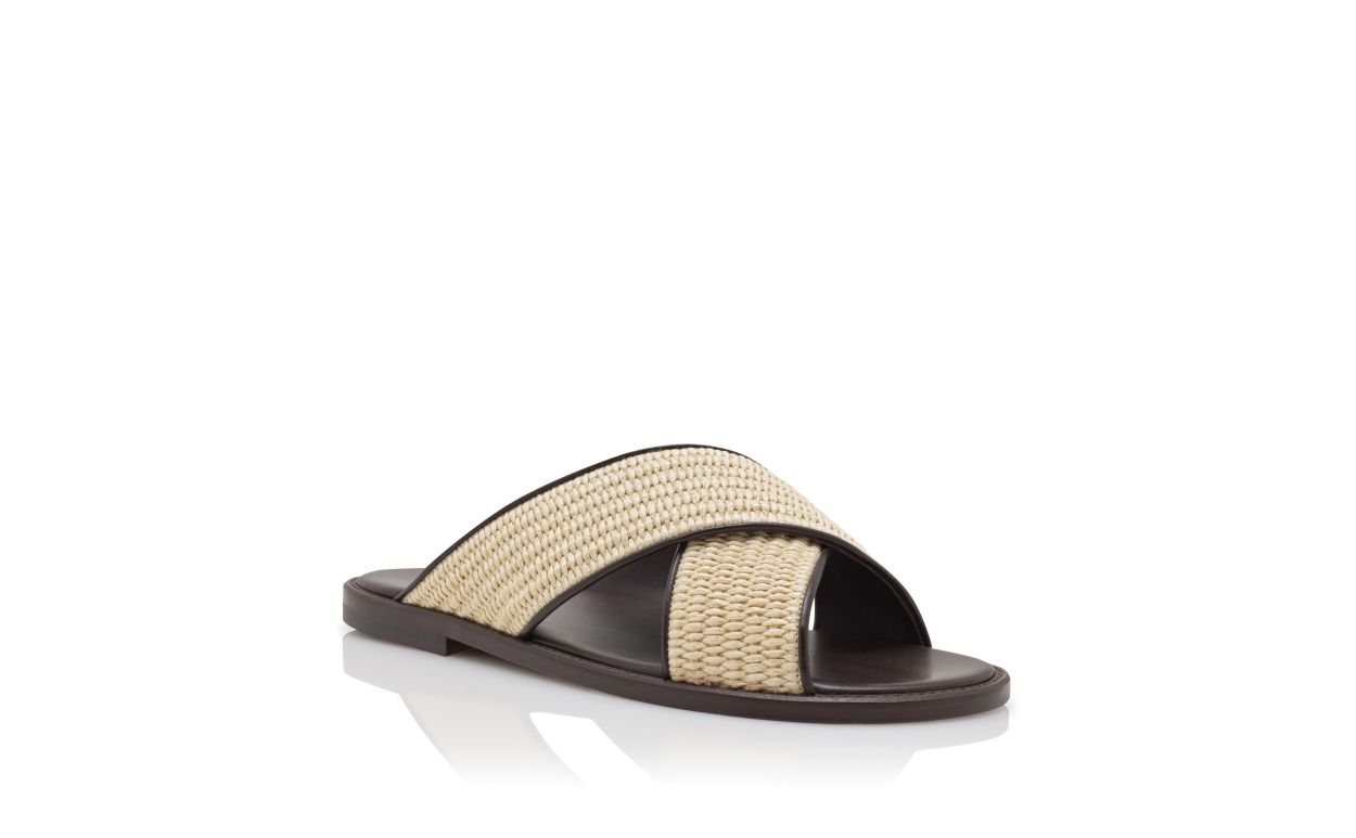 Leichtbeige Raffia-Sandalen mit Kreuzriemen