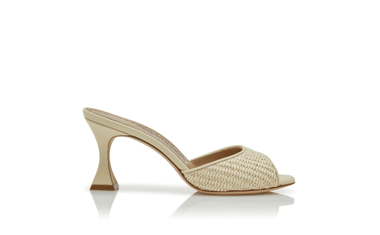 Leichtbeige Raffia-Offene-Zehen-Mules
