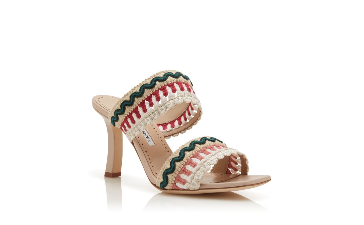 Helle Beige Nappa-Leder-Strickdetail-Mules