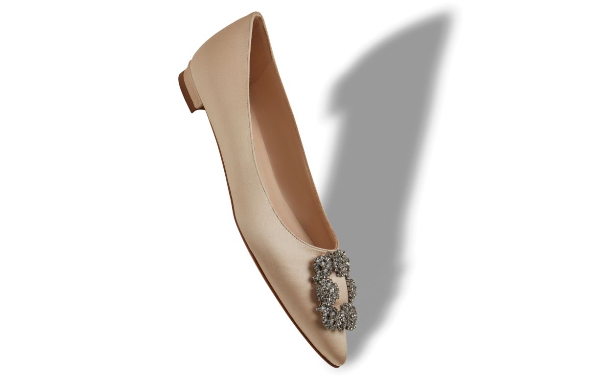 Champagner Satin Edelstein-Schnalle Flat-Pumps