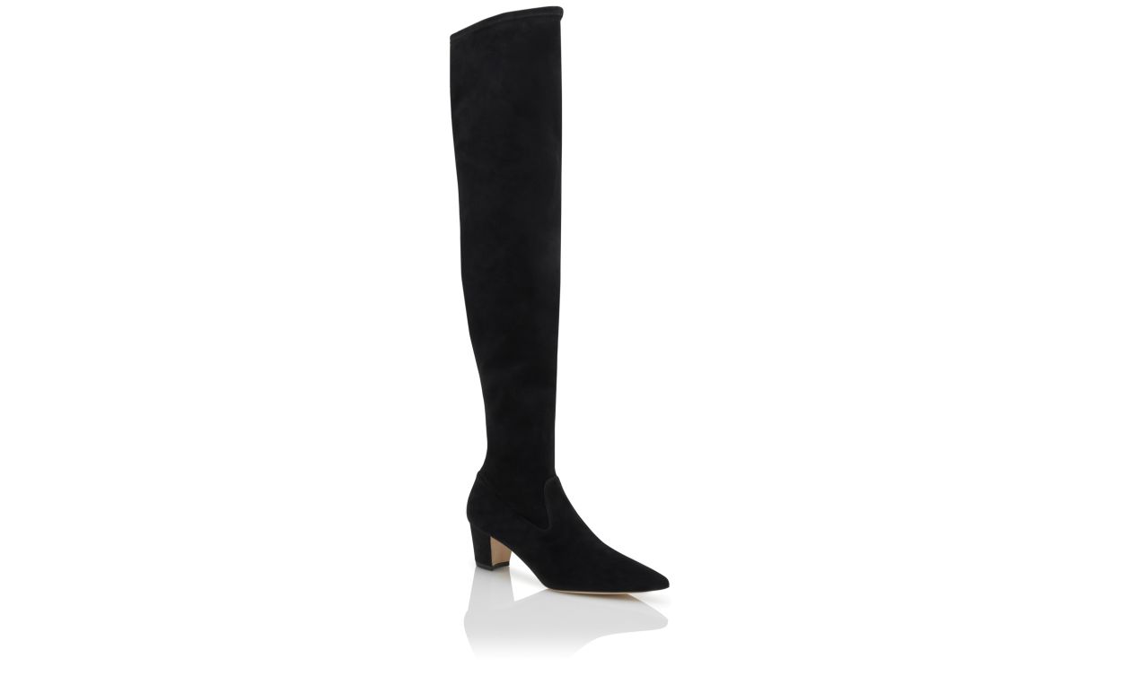 Schwarze Wildleder-Stiefel bis Oberschenkel