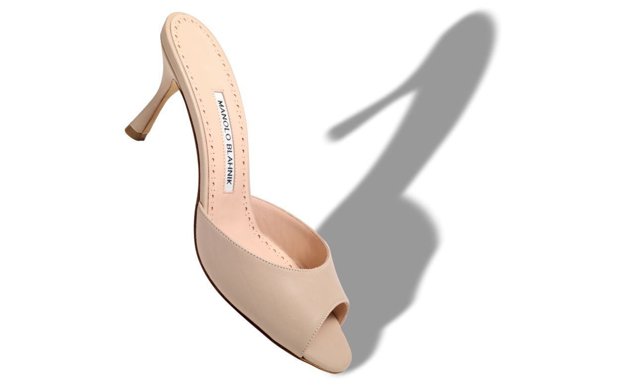 Leichtbeige Kalbsleder-Offene-Zehen-Mules