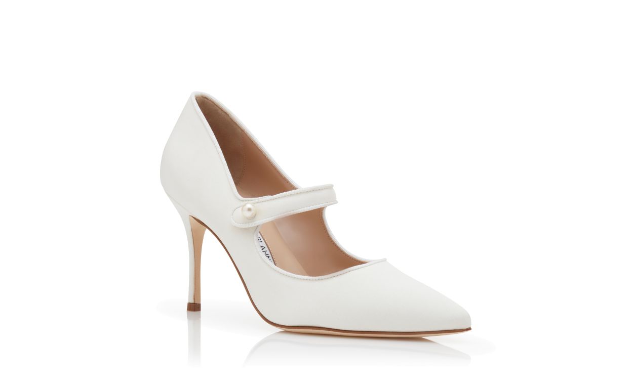 Weiße Crepe de Chine Mary-Jane-Pumps