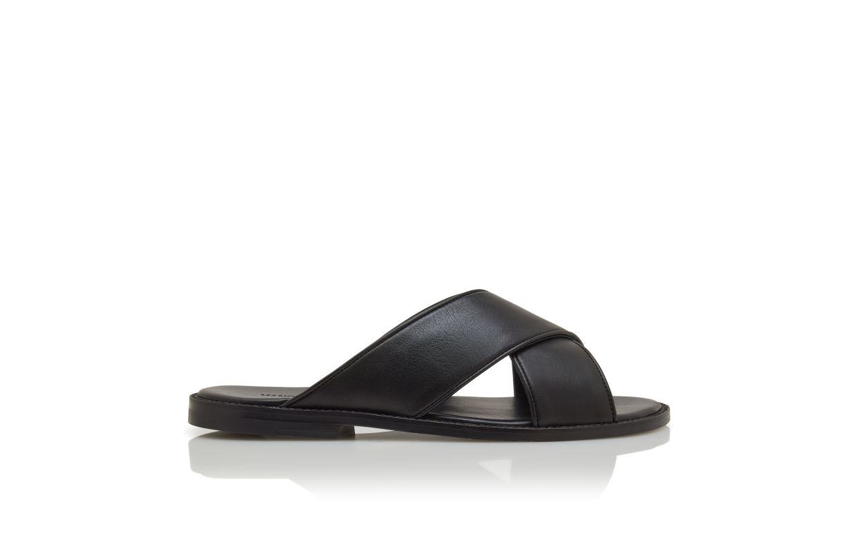 Schwarze Kalbsleder-Crossover-Sandalen