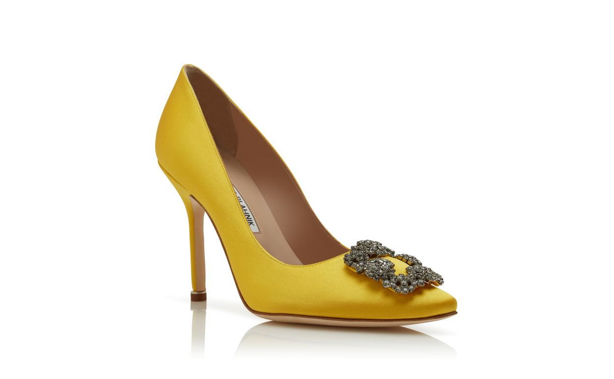 Gelbe Satin-Perlen-Schnalle-Pumps
