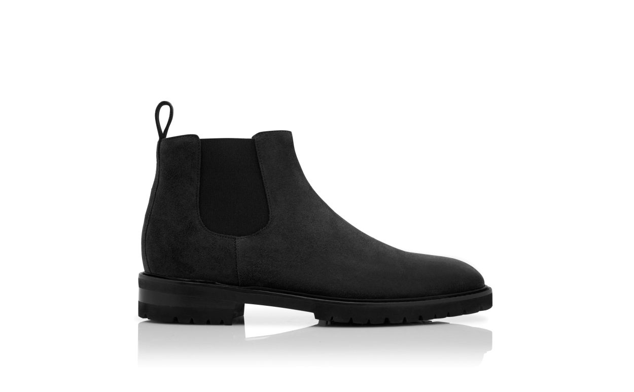 Schwarze Kalbsleder-Suede-Chelsea-Stiefel