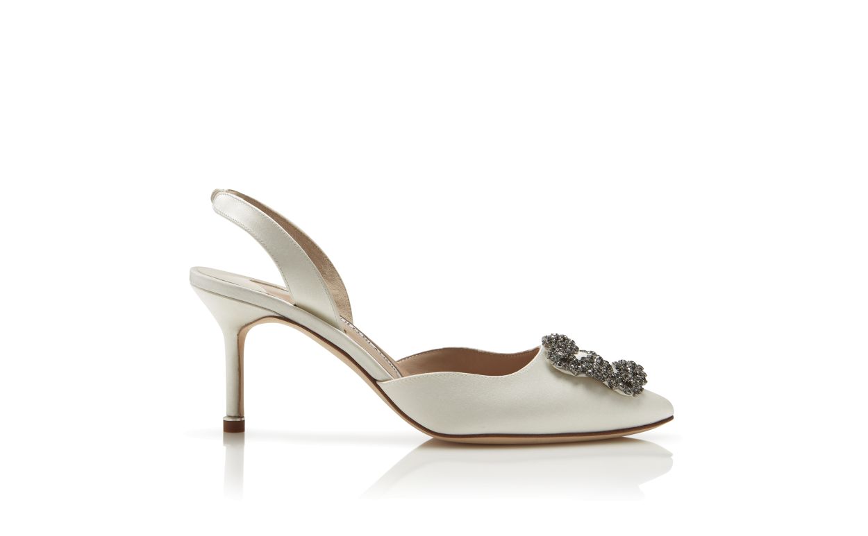 Weiße Satin-Edelstein-Schnürpumps