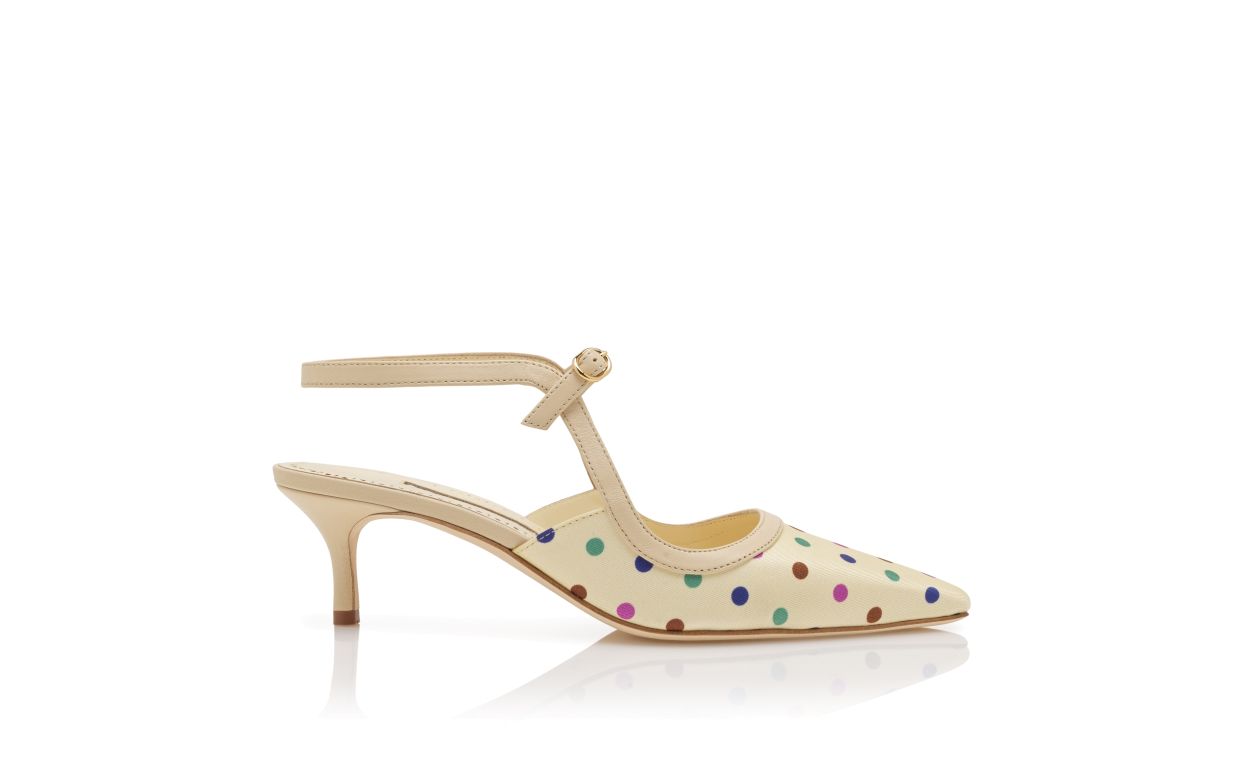Cream Silk Polka-Dot-Knöchelriemen-Pumps