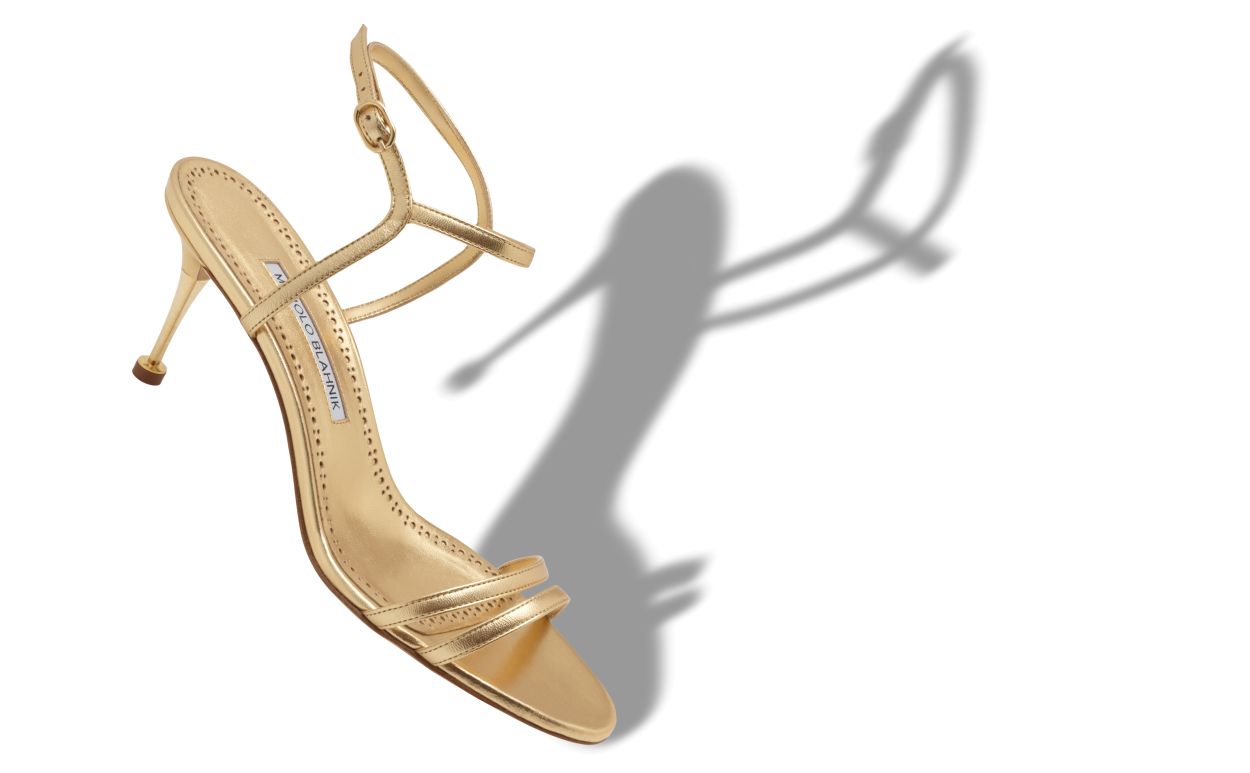 Gold-Nappa-Leder-Sandalen mit Knöchelriemen