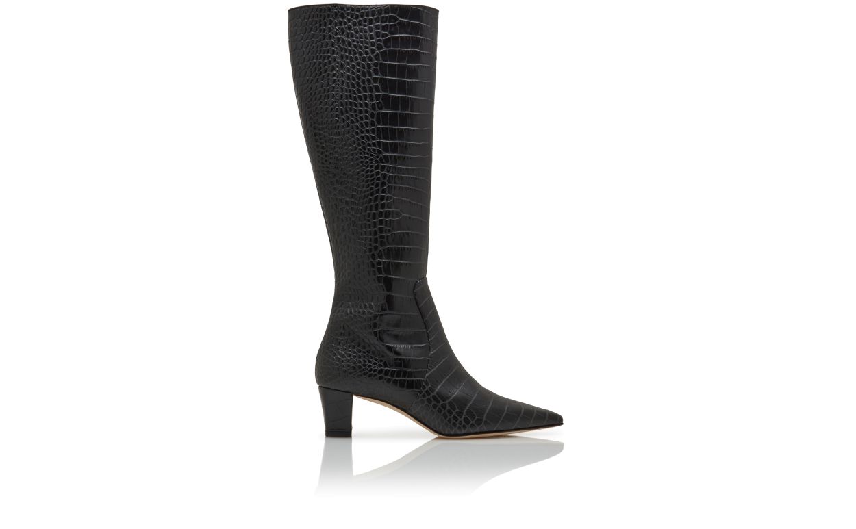 Schwarze Kalbleder-Kniehochstiefel