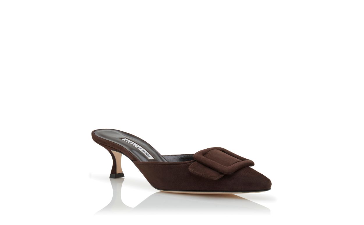 Braune Leder-Slipper mit Schnalle
