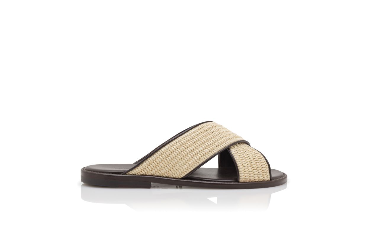 Leichtbeige Raffia-Sandalen mit Kreuzriemen