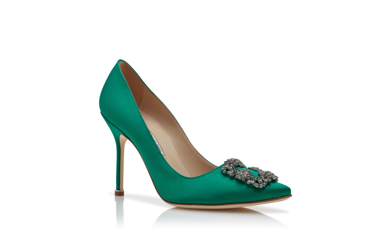 Grüne Satin-Perlen-Schnalle-Pumps