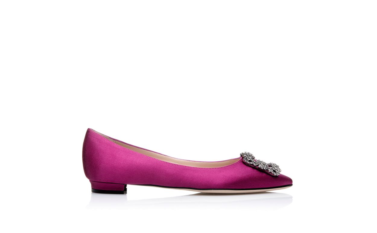 Dunkel Fuchsia Satin Edelstein-Schnalle Flat-Pumps