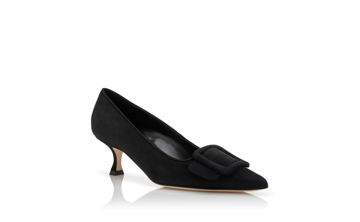 Schwarze Wildleder-Pumps mit Schnallen-Detail
