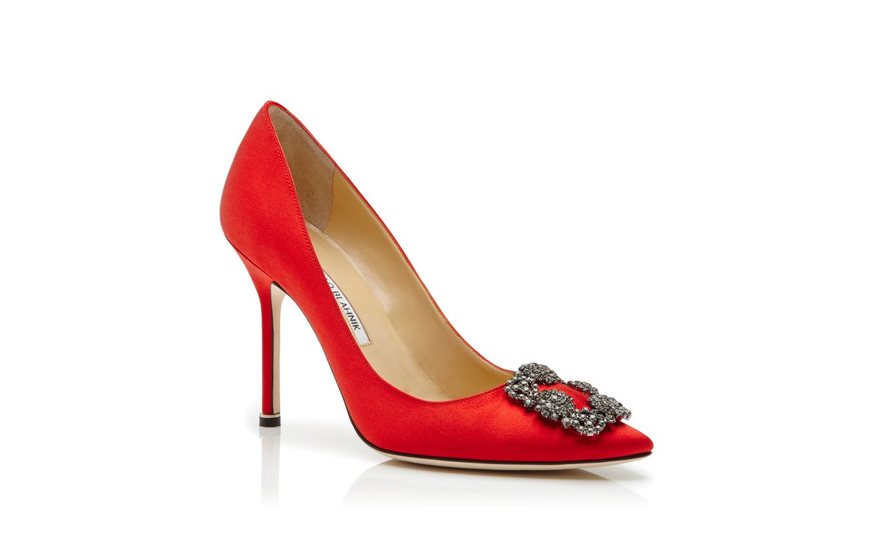 Rote Satin-Perlen-Schmuck-Spangen-Pumps