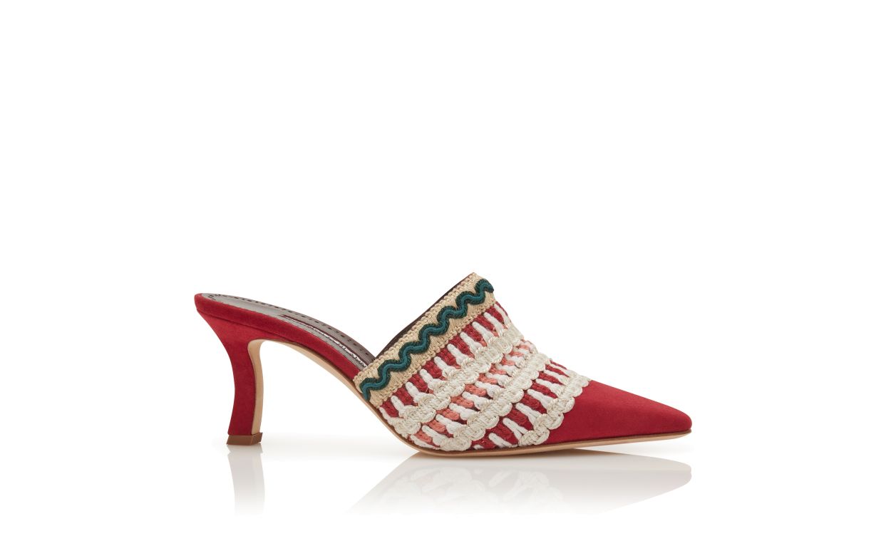 Rote Wildleder-Mules mit Strickdetail