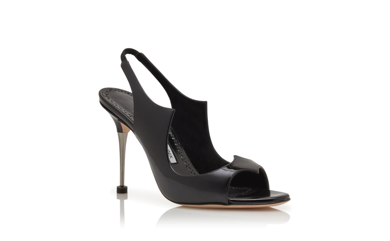 Schwarze Glattleder-Slingback-Sandalen