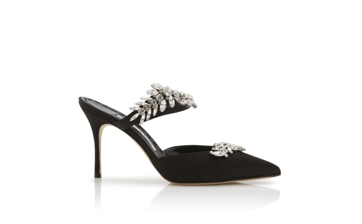 Schwarze Satin-Clips mit Kristallverzierung
