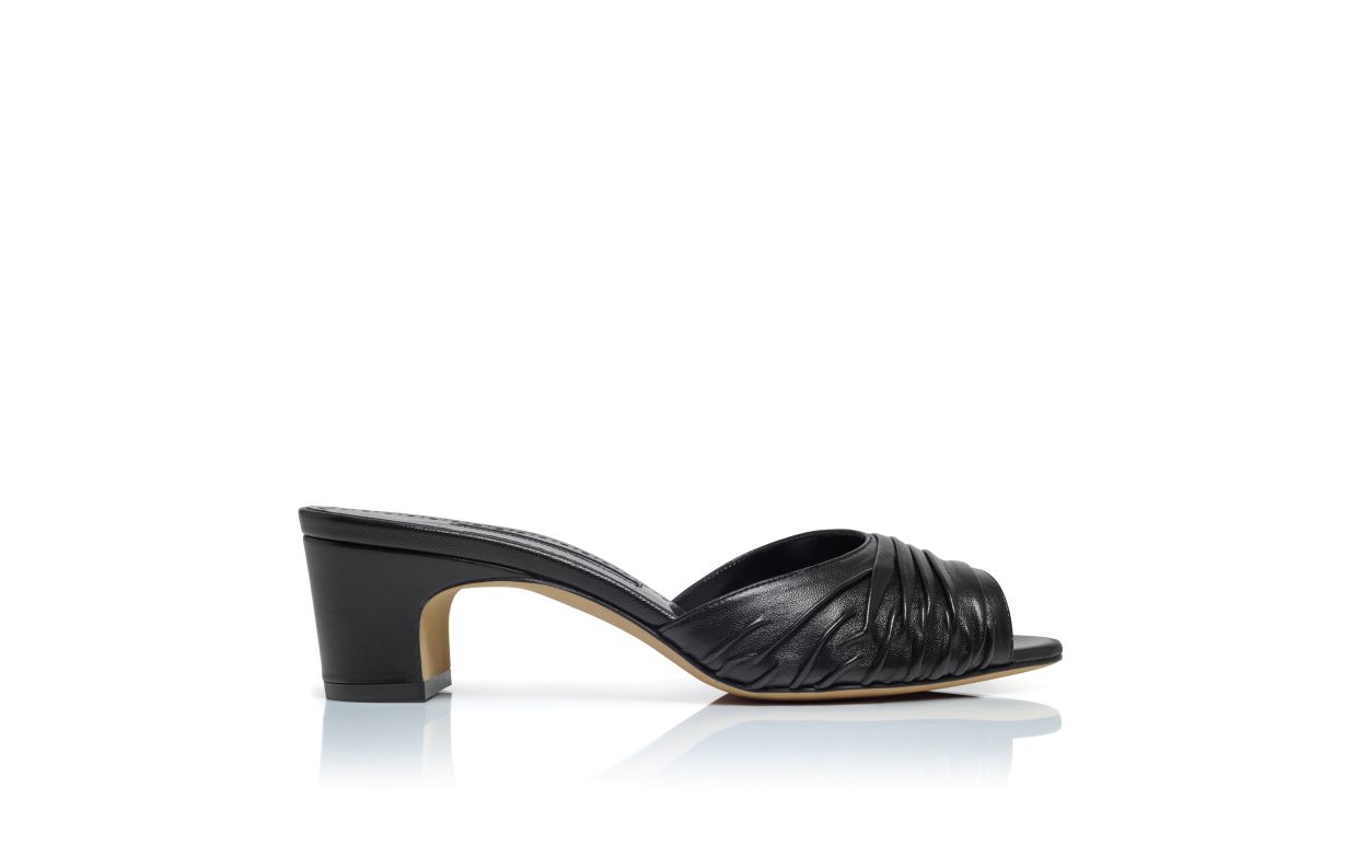 Schwarze Nappaleder-Ruched Open-Toe-Mules