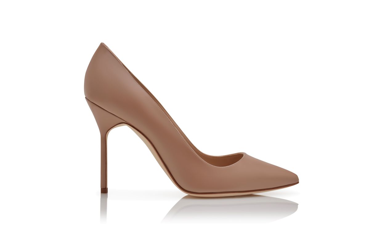 Dunkelrosa Glattleder Spitzeneck-Pumps