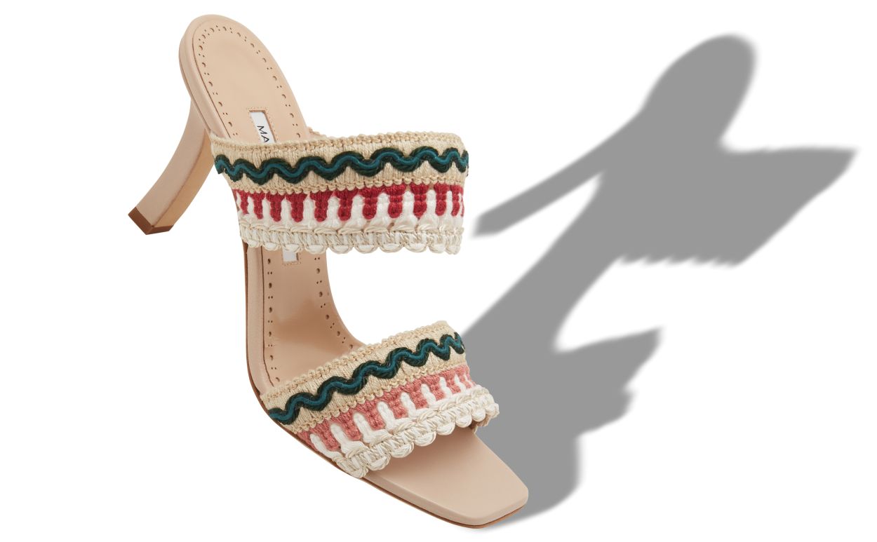 Helle Beige Nappa-Leder-Strickdetail-Mules