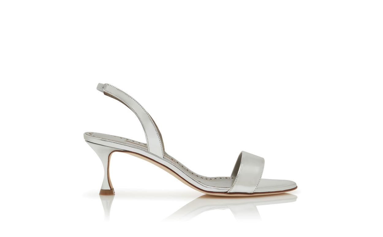 Silberne Kalbleder-Slingback-Sandalen