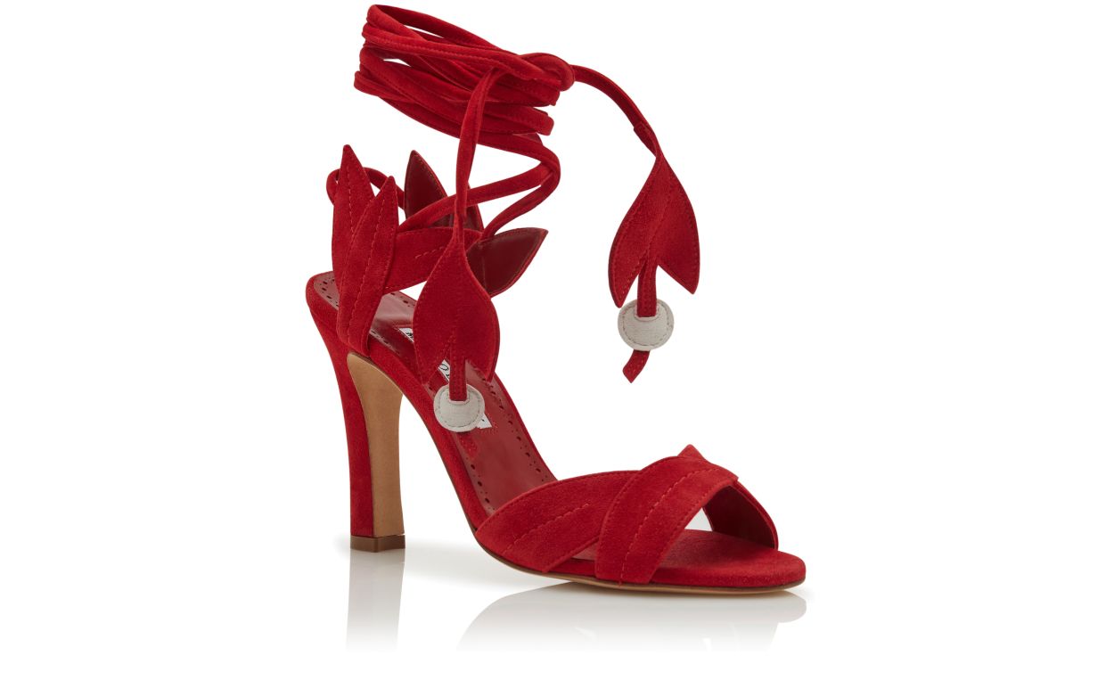 Rote Wildleder-Schnür-Sandalen