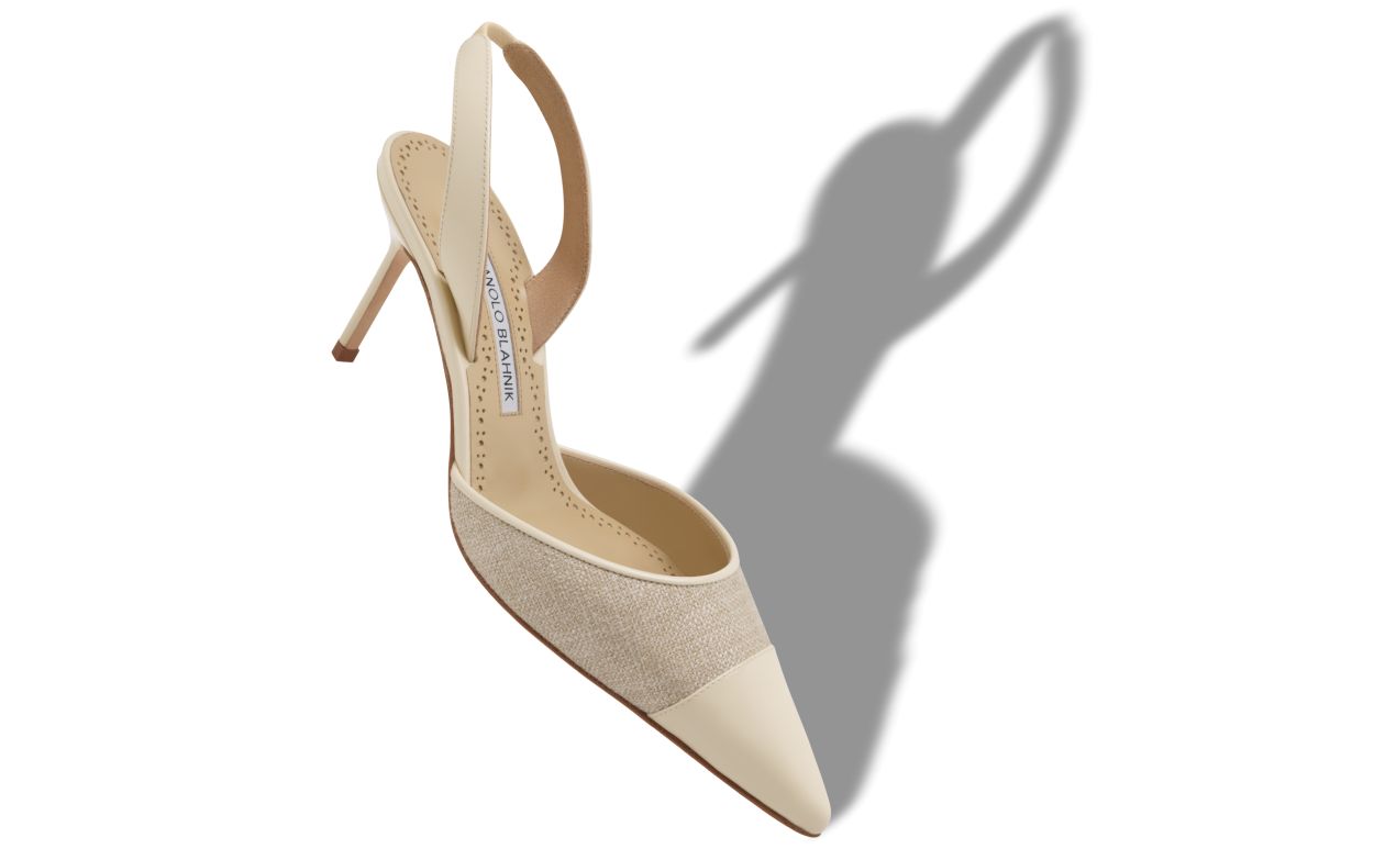Leichtbeige Leinen-Slingback-Pumps