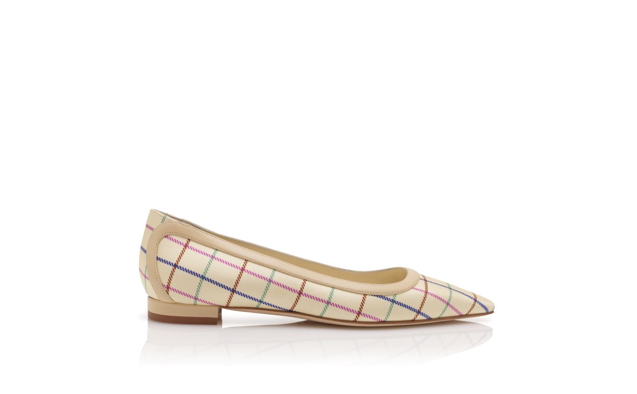 Cream Silk Check Flachpumps