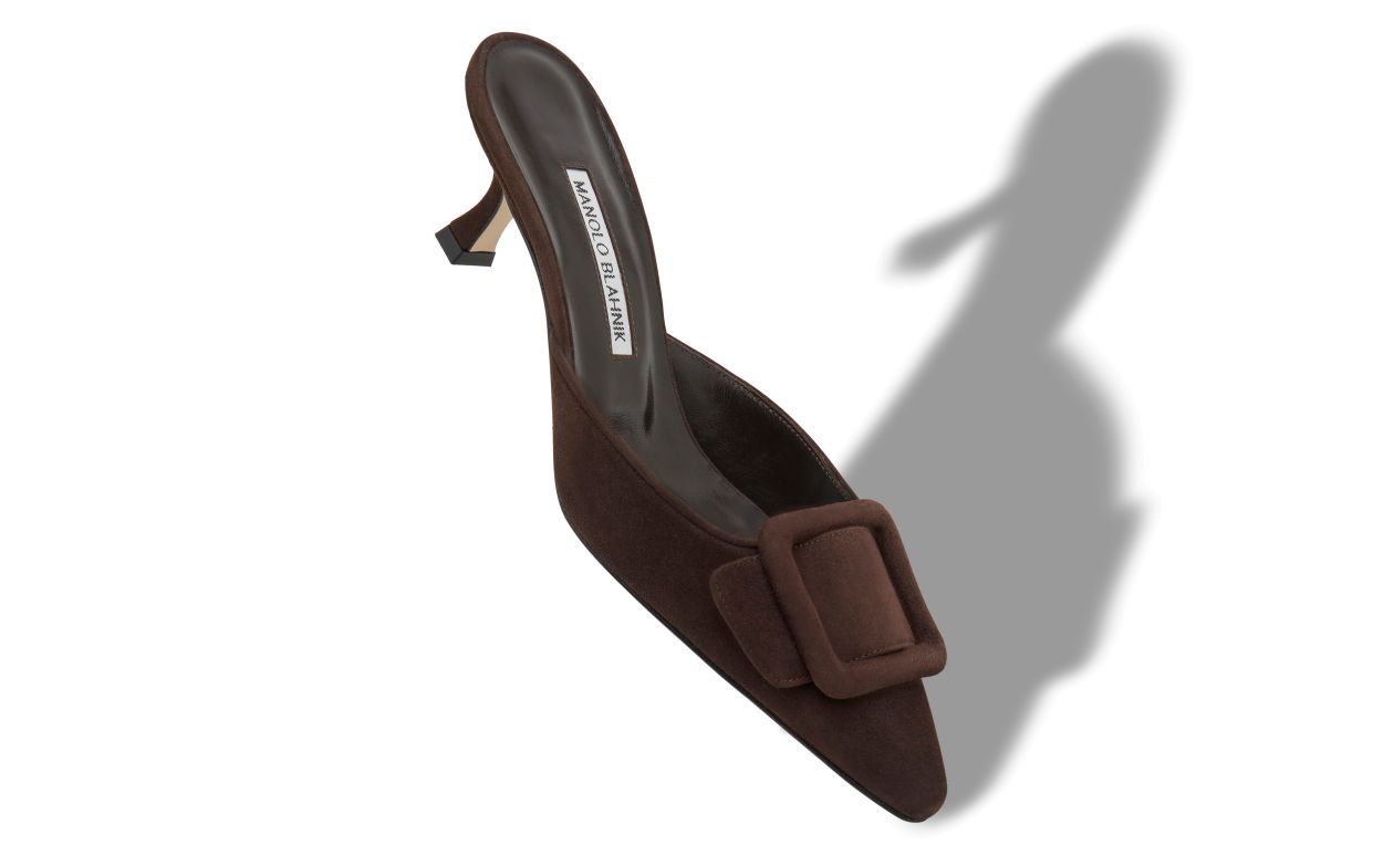 Braune Leder-Slipper mit Schnalle