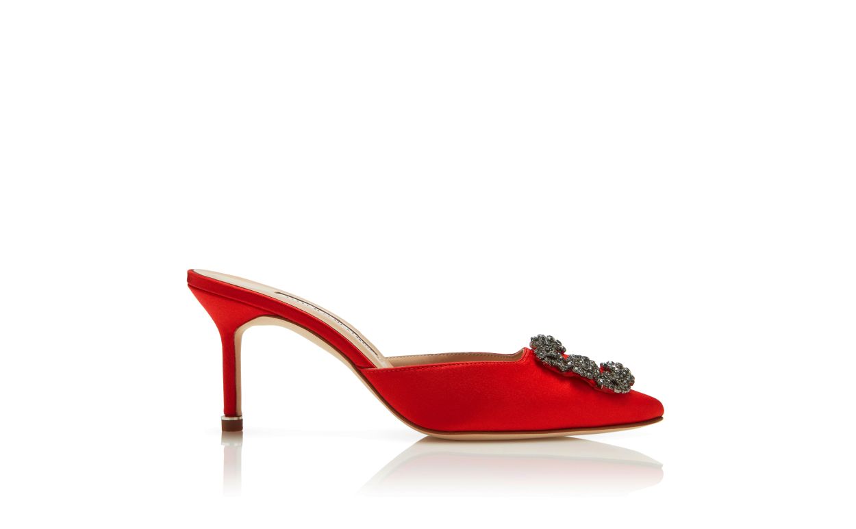Rote Satin-Perlen-Schnalle-Mules