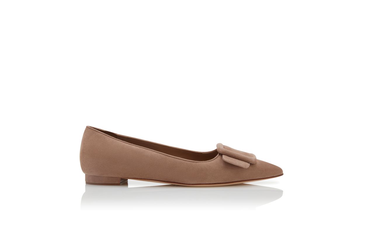 Beige Suede Buckle-Details-Pumps