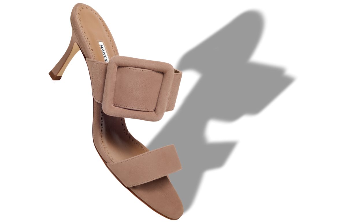 Dunkelbeige Wildleder Open-Toe-Mules