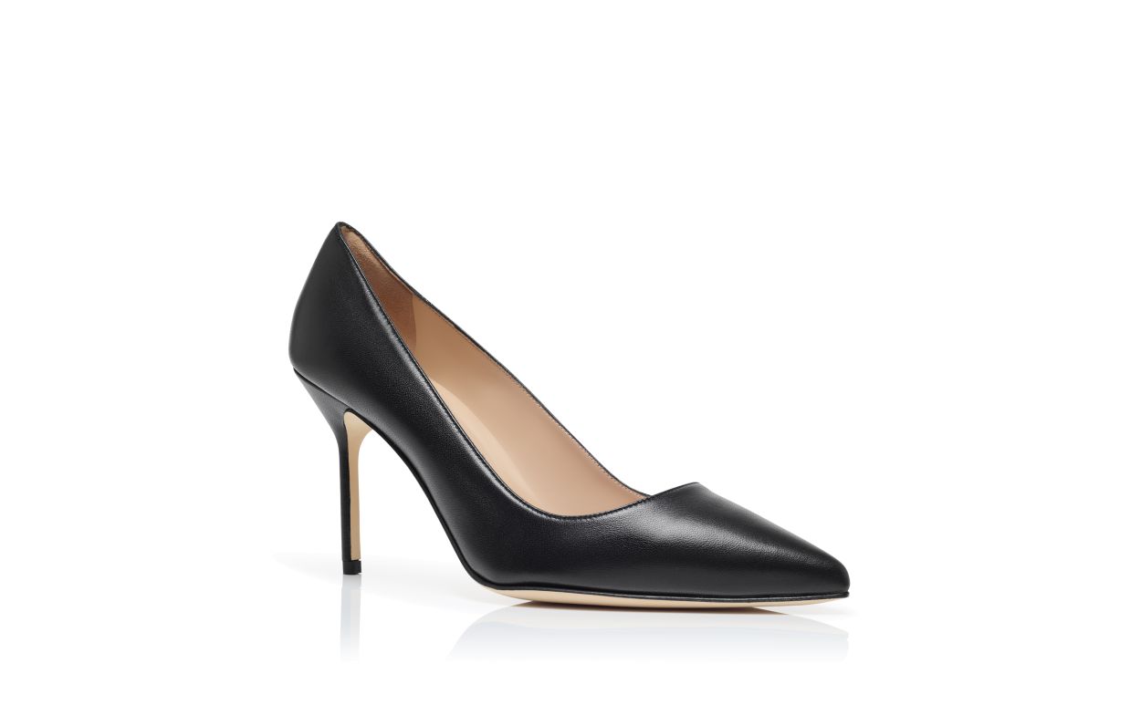 Schwarze Nappa-Leder-Pumps mit spitzem Absatz