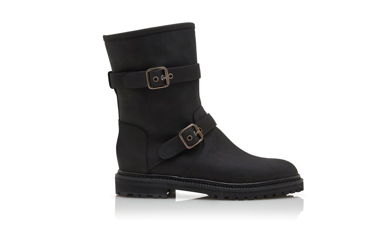 Schwarze Nubuk-Doppel-Schnürstiefel