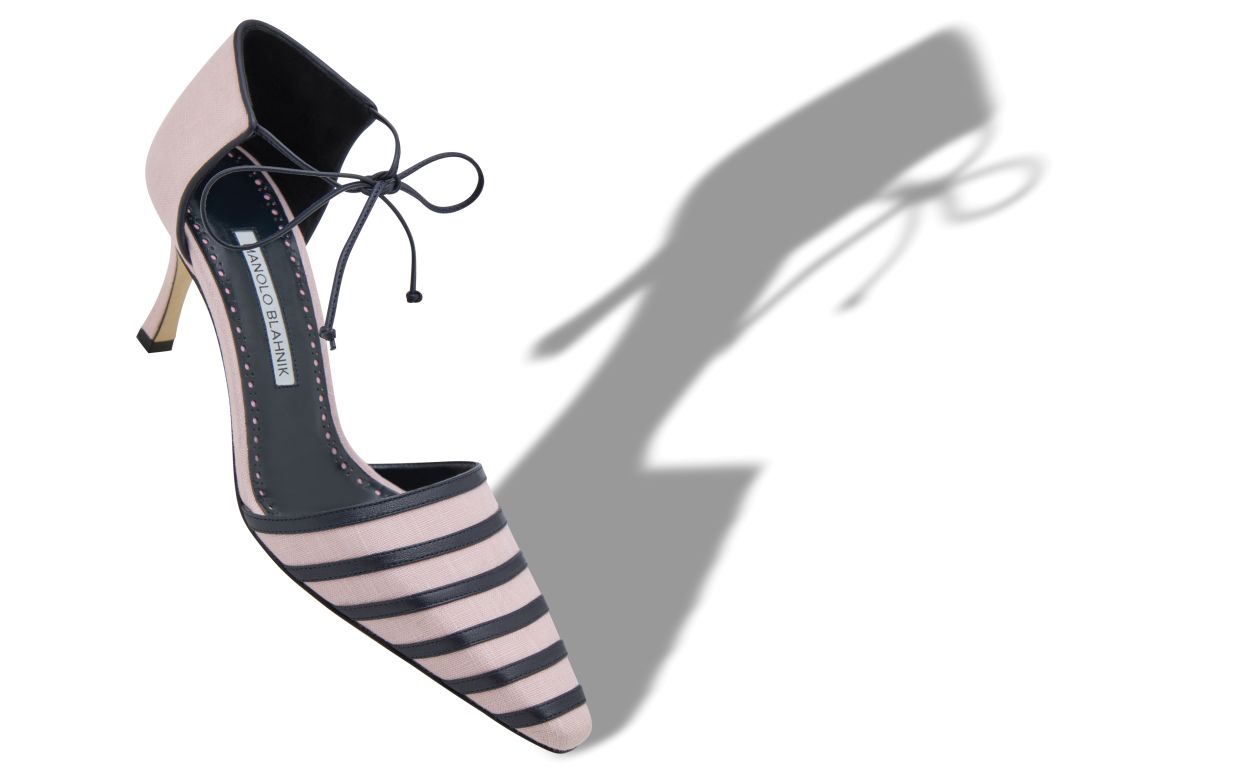 Helle Rosa und Marineblau Leinen Knöchelriemen Pumps