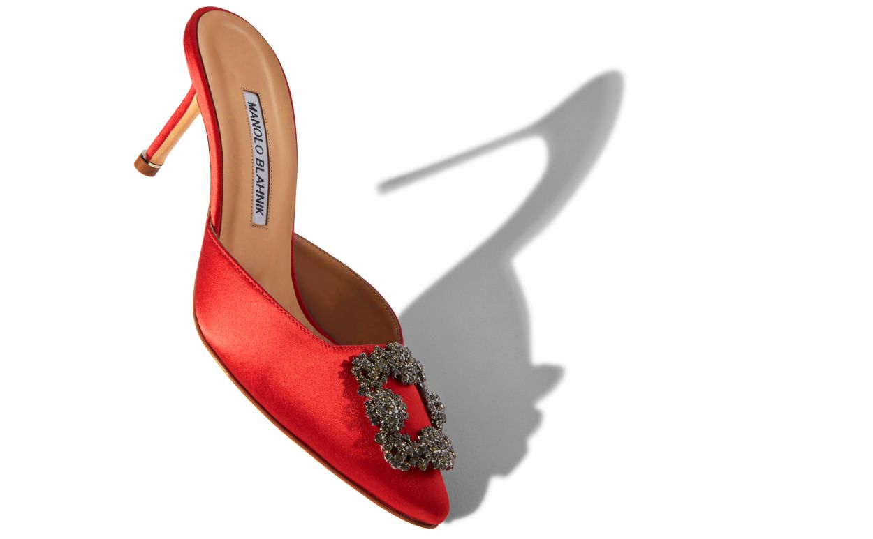 Rote Satin-Perlen-Schnalle-Mules