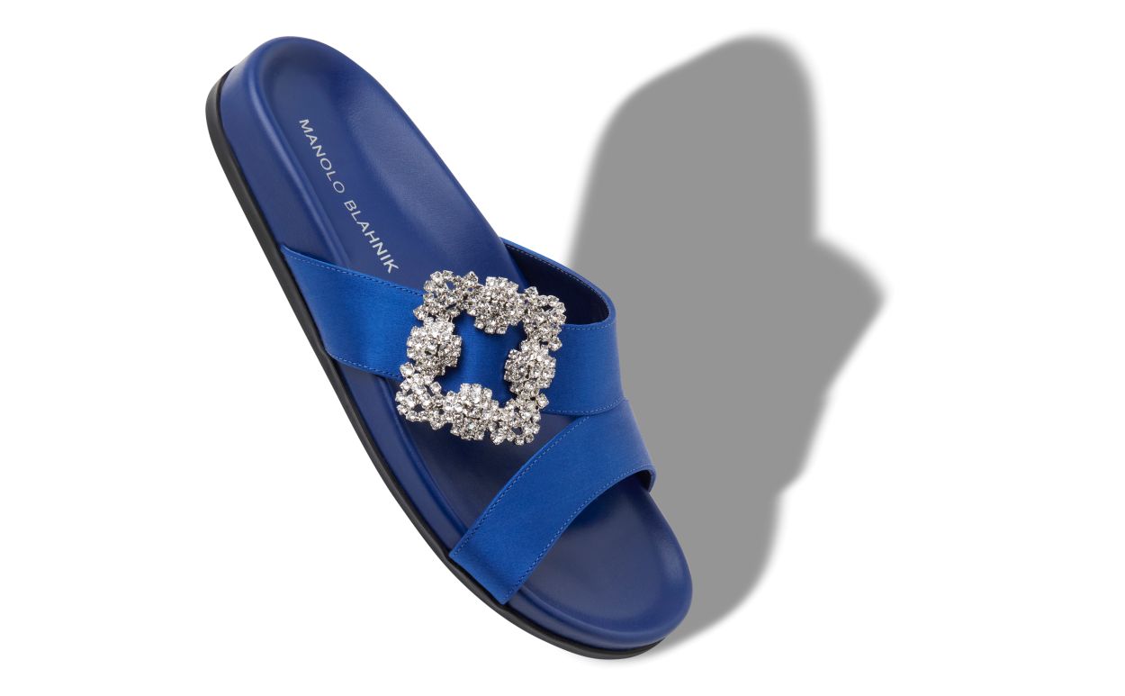 Blaue Satin-Edelstein-Schnalle Flat Mules