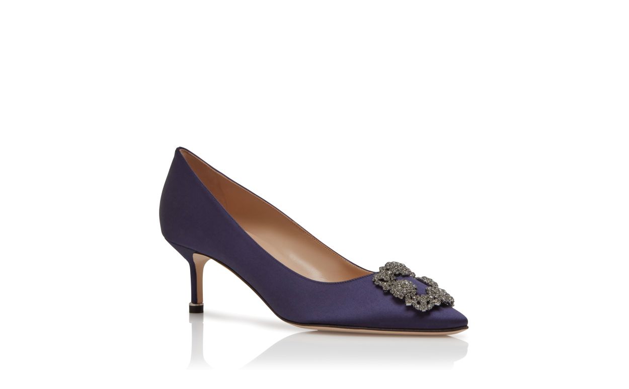 Dunkelblaue Satin-Perlen-Schnalle-Pumps