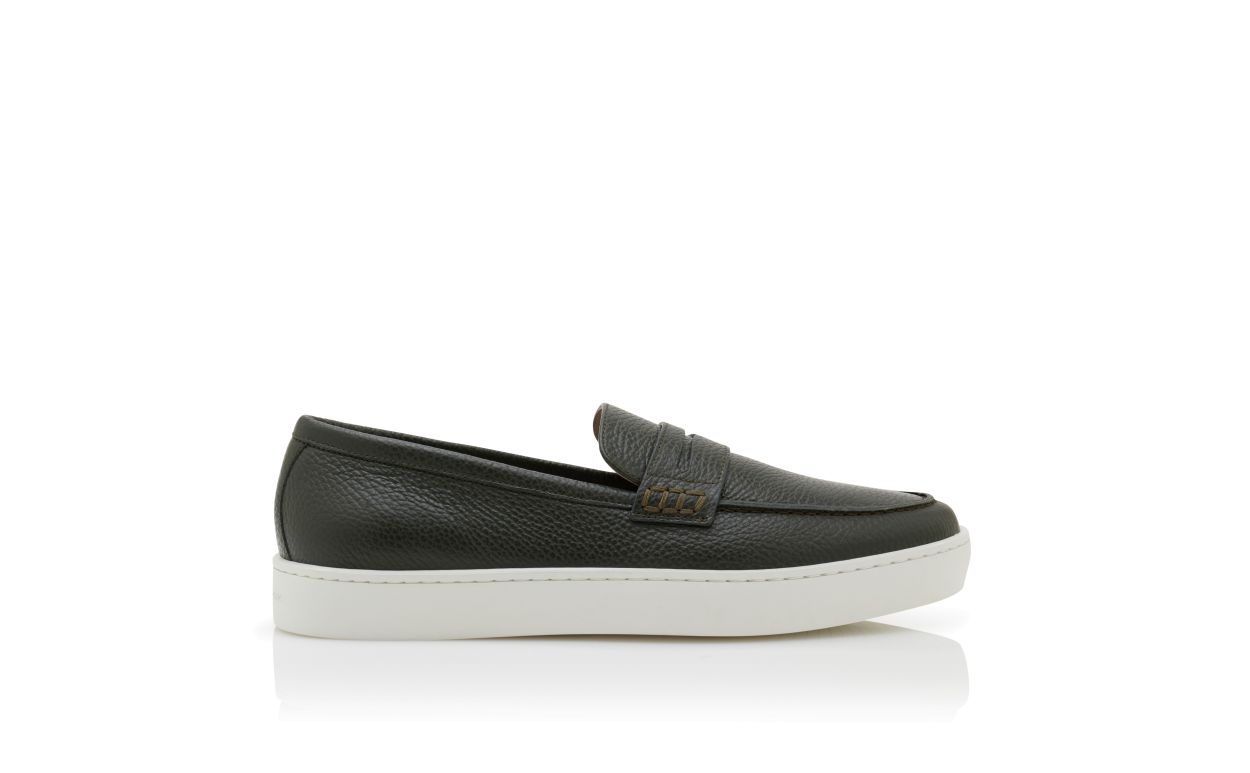 Dunkelgrüne Kalbsleder-Slip-On-Loafer
