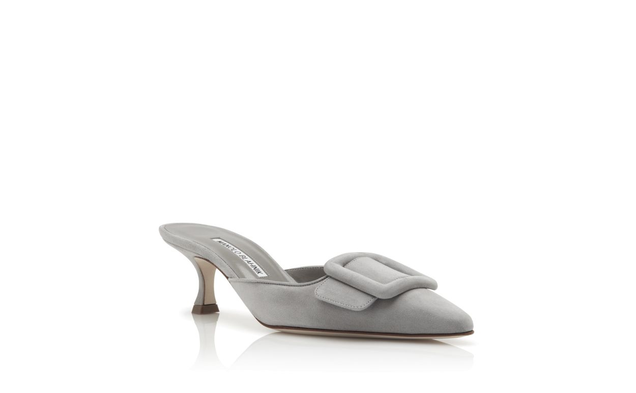 Hellgrau Wildleder-Kleiner Absatz-Mules
