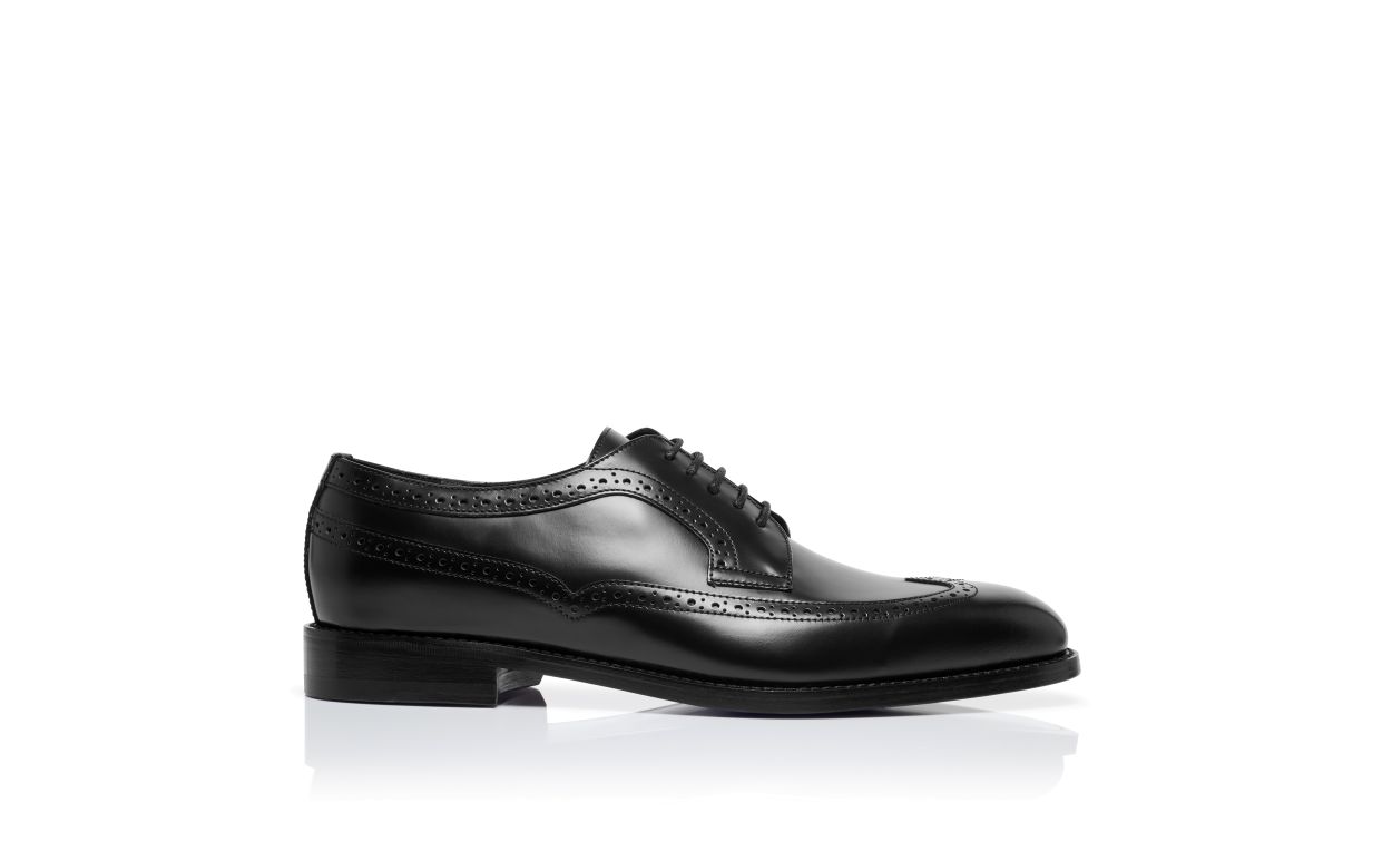 Schwarze Kalbleder Schnür-Oxfords