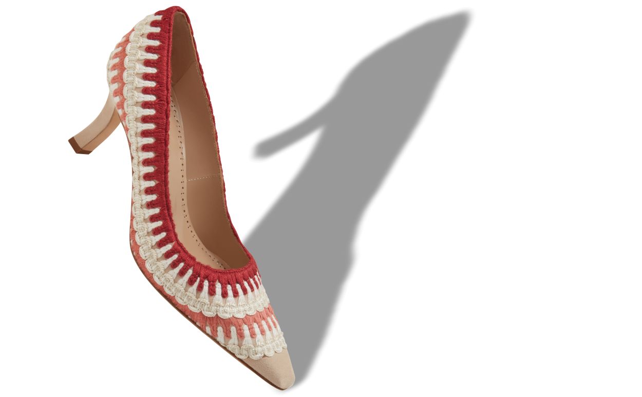 Helle Beige Wildleder-Pumps mit Strickdetail
