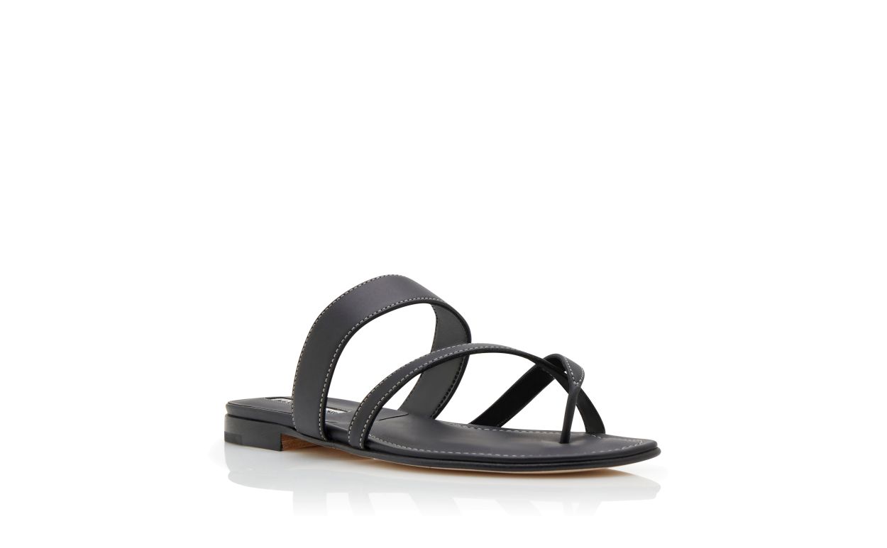 Schwarze Kalbleder Crossover-Flat-Sandalen