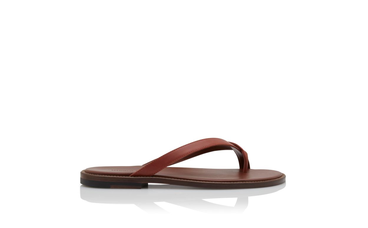 Mittelbraune Kalbsleder-Flachsandalen