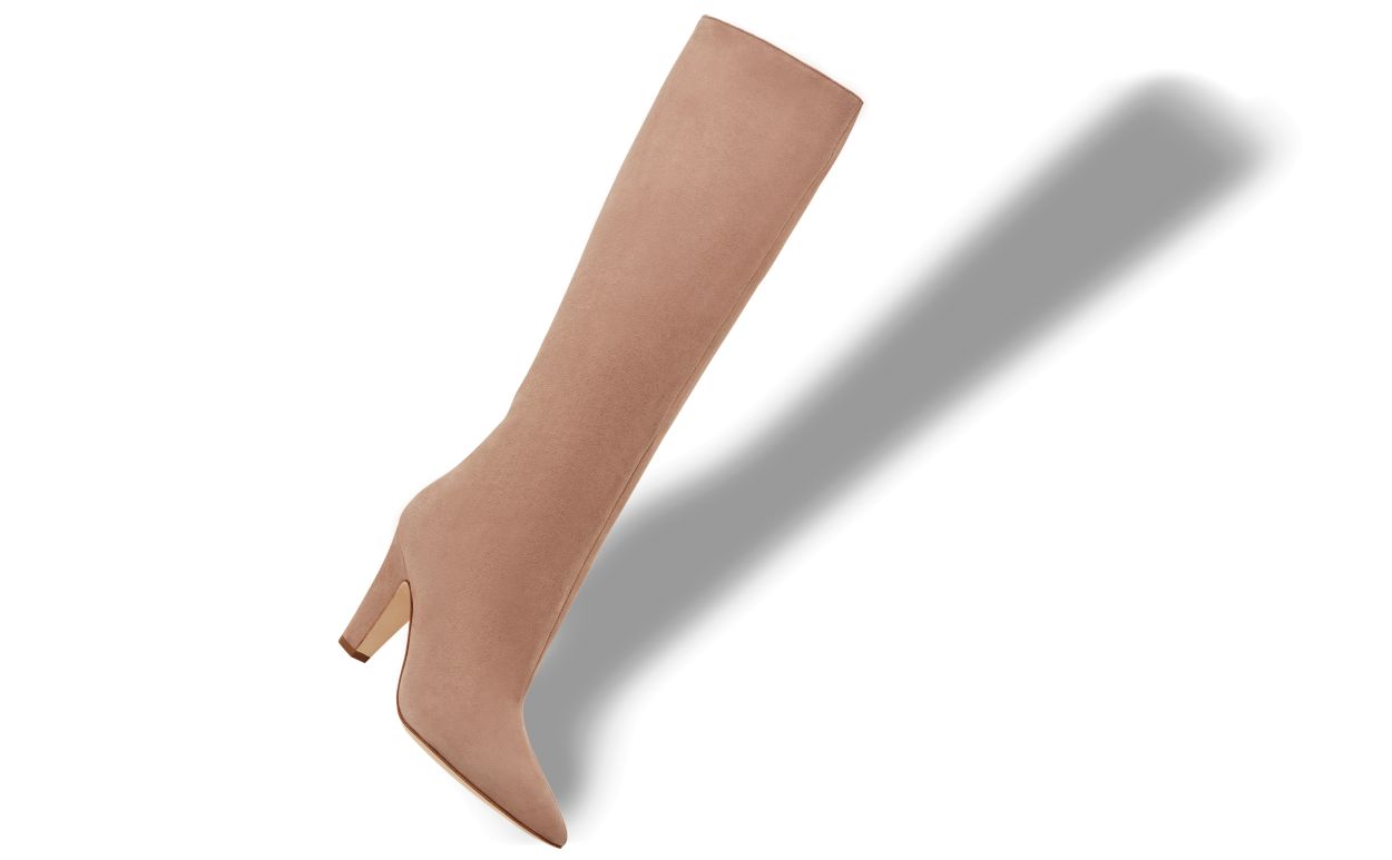 Dunkelbeige Wildleder-Stiefeletten bis Kniehöhe