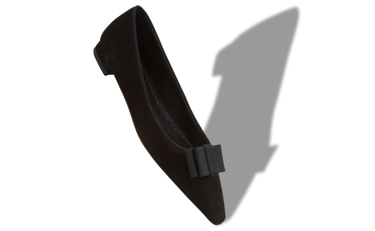 Schwarze Samt-Ballerinas mit Band-Detail